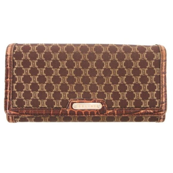 Celine Macadam Pattern Wallet Bifold Brown All Over Logo